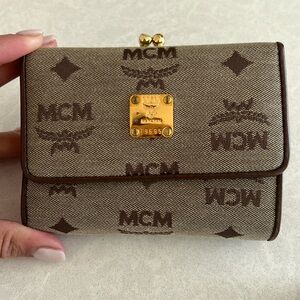 MCM canvas kiss lock wallet. Authentic
